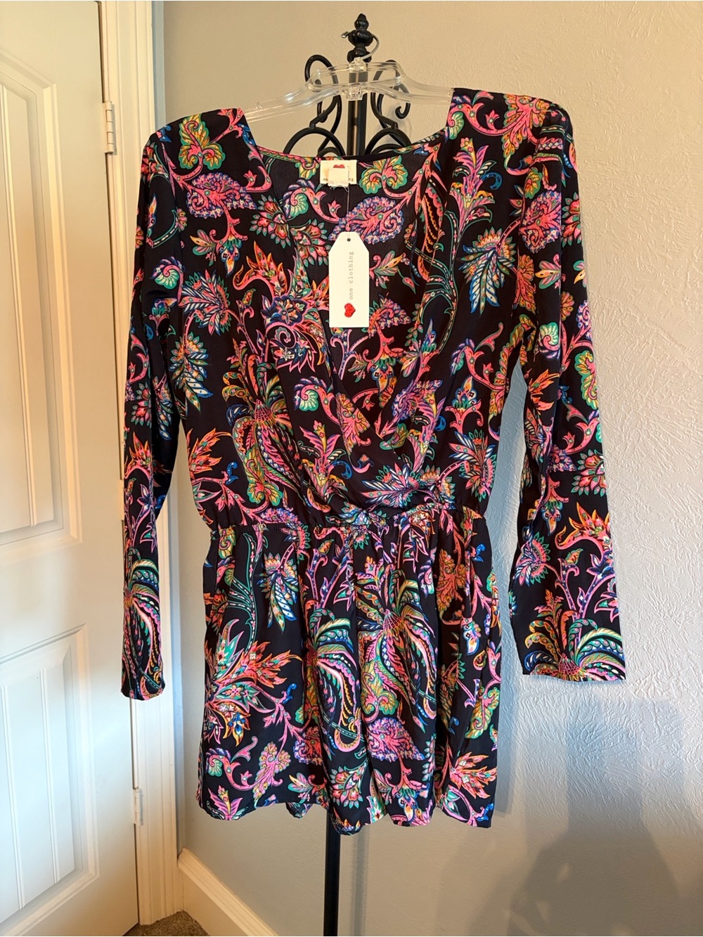 One Clothing Black Paisley Print Long Sleeve Romper